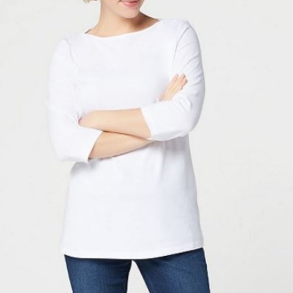 Denim&Co Tops - Perfect Jersey Boat-Neck 3/4-Sleeve Top 315